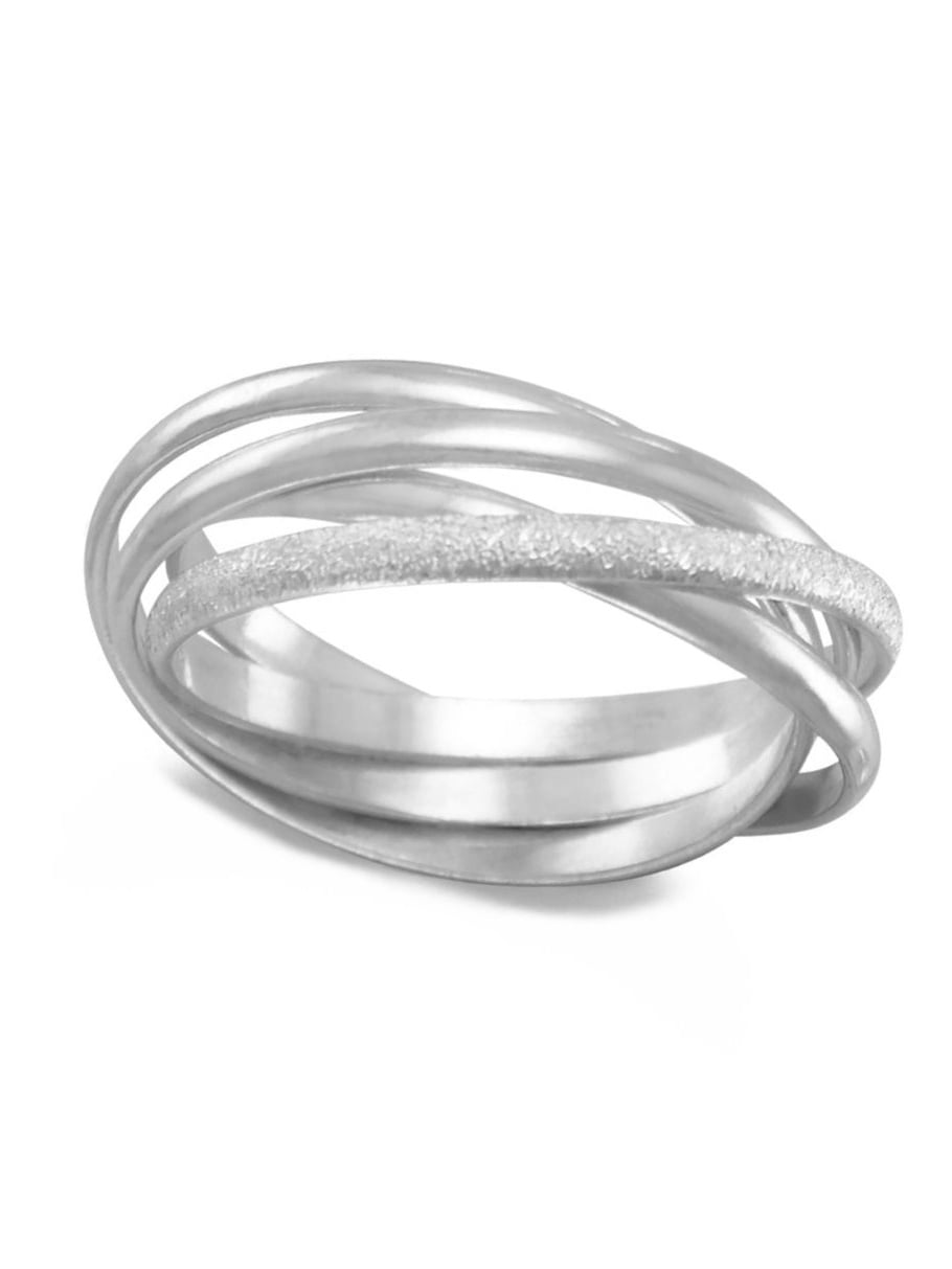 Trinity Three Band Interlocking Ring Polished with One Stardust Sterling Silver Trinity Three Band Interlocking Ring Polished with One Stardust Sterling Silver