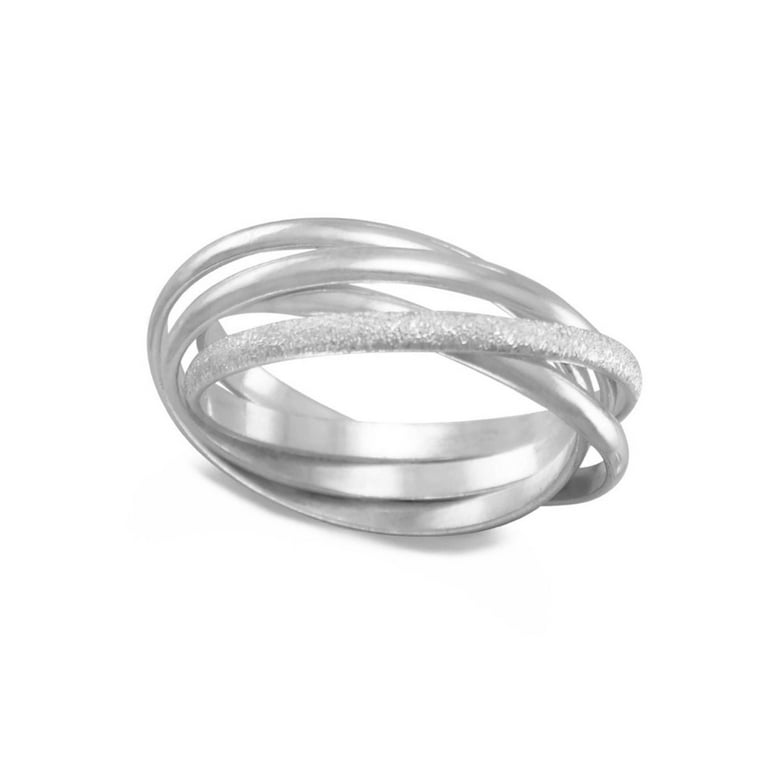 Trinity Three Band Interlocking Ring Polished with One Stardust Sterling Silver Trinity Three Band Interlocking Ring Polished with One Stardust Sterling Silver