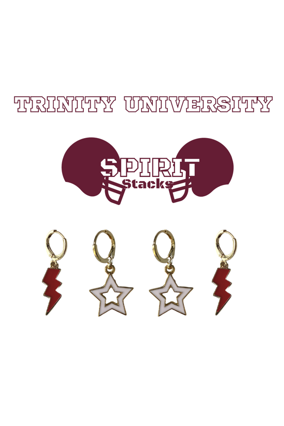 Trinity University Spirit Stack maroon mini enamel bolts and white statement open starboys