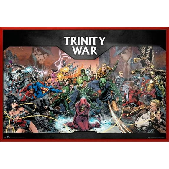 Trinity War - Framed DC Comics Poster (Batman & Superman & Wonder Woman... Vs. The VIllains) (Red Plastic Frame)