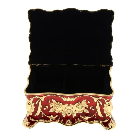 Trinket Jewelry Box Gift for Women Vintage Metal Case Organizer Storage 18 x 12 Red