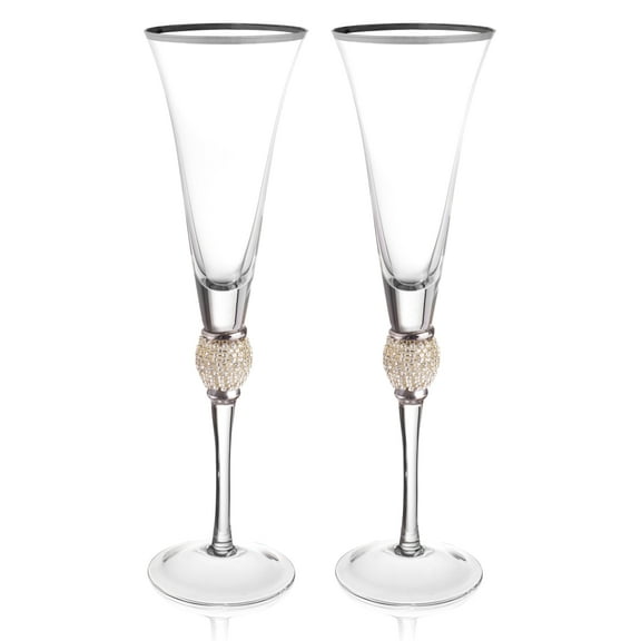 Trinkware Long Stem Toasting Flutes with Silver Rim And Rhinestones