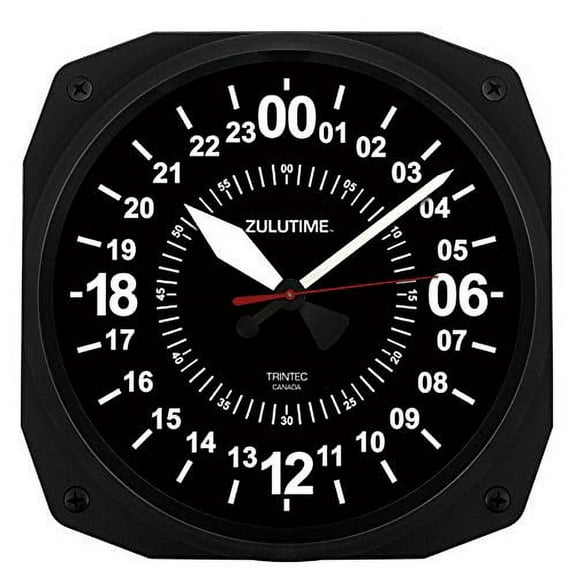 Trintec 24 Hour Square Military Time SWL Zulu Time 24Hr Wall Clock 10" Black Dial Ham Shack