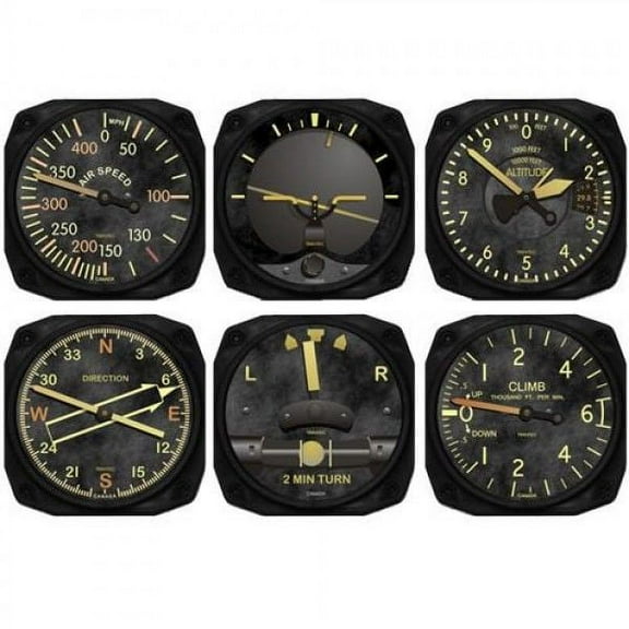 Trintec 6-Piece Vintage Aircraft Instrument Inspired Coaster Set TRI-9045