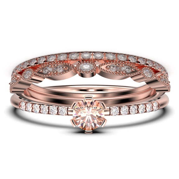 Goldeden Rose Minimalist 1.00 Carat Round Cut Morganite Bridal Set in 10k Rose Gold ...