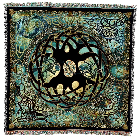 Pure Country Weavers Celtic Tree of Life Blanket by Jen Delyth - Lap Square Tapestry Throw Woven from Cotton - Made in the USA (54x54)