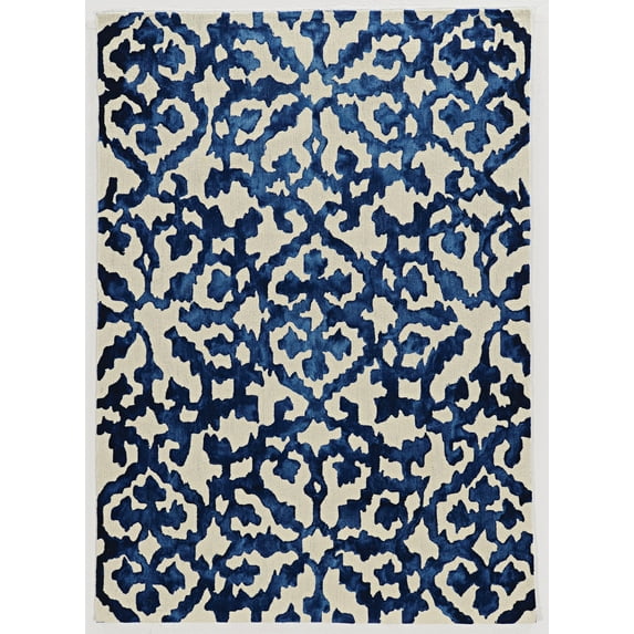 Trio Carbone Ivory Blue 8X10 Area Rug Artistic Contemporary Design Easy Care