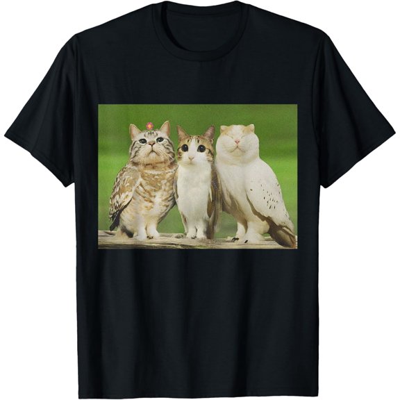 Trio Cat Owl Funny Cursed Internet Trendy Meme shirt