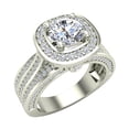 thumbnail image 1 of Trio Diamond Shank Cushion Halo Engagement Ring 1.70 Carat Total Weight 18K White Gold (G,VS1), 1 of 6