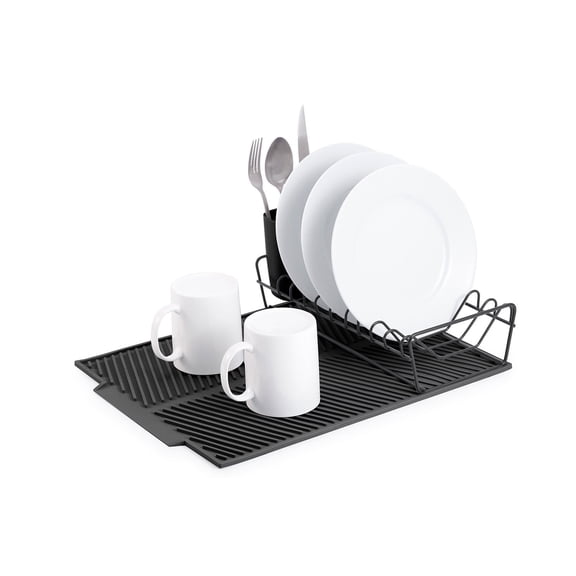 Trio Essentials 3-Piece Kitchen Counter Dish Drying Rack with Utensil Holder, Silicone Drying Mat,  Space-Saving Countertop Rack