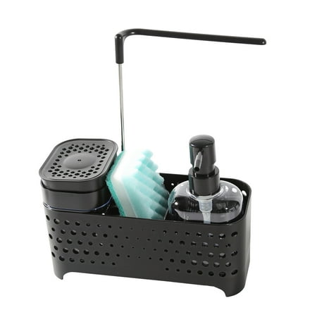 Trio Essentials Kitchen Hand and Dish Soap Dispenser Set with Dual Pump Bottles, 4-in-1 Organizer with Sponge Caddy, Brush Holder, Towel Bar & Drain Rack