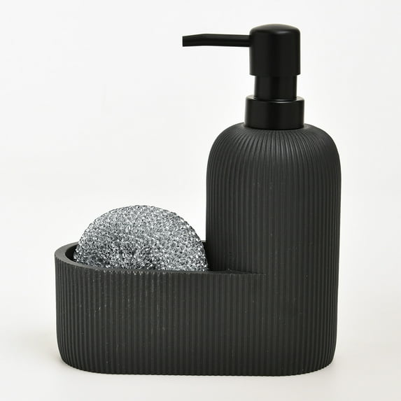 Trio Essentials Marble Kitchen Soap Dispenser Sponge Holder w/ Sponge, Dark Grey