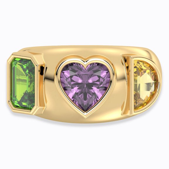 Trio Gemstone Ring in Amethyst, Peridot & Citrine in 14K Gold Plated 925 Silver Bezel Set - A Perfect Gift anniversary & birthday | US 8