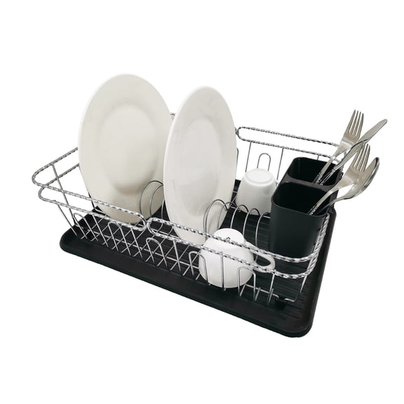 Trio Home Stainless Twist Design 3-Piece Dish Drying Drainer Rack, Removable Utensil Holder and Drainboard