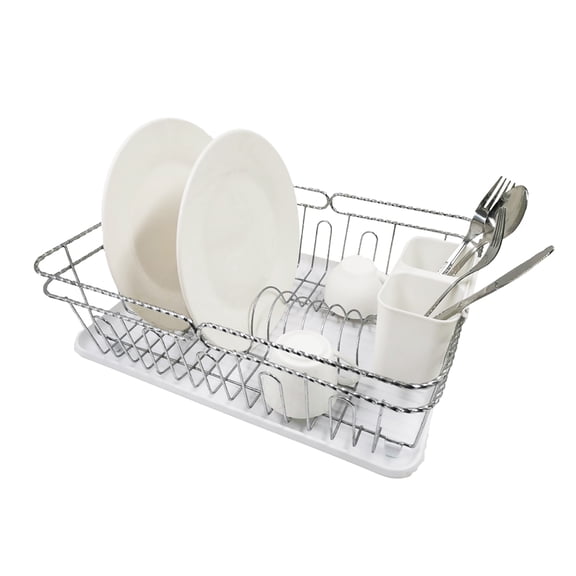 Trio Home Stainless Twist Design 3-Piece Dish Drying Drainer Rack, Removable Utensil Holder and Drainboard