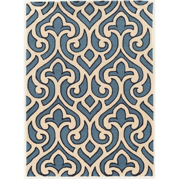 Trio Marple Ivory Blue Area Rug 5x7 Contemporary Transitional Design