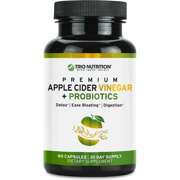Trio Nutrition Apple Cider Vinegar Capsules with Billions of Multi-Strain Probiotics & L-Carnitine - Sugar Free ACV Capsules with the "Mother" for Gut Health, Immunity, Body Cleanse & healthy pH*