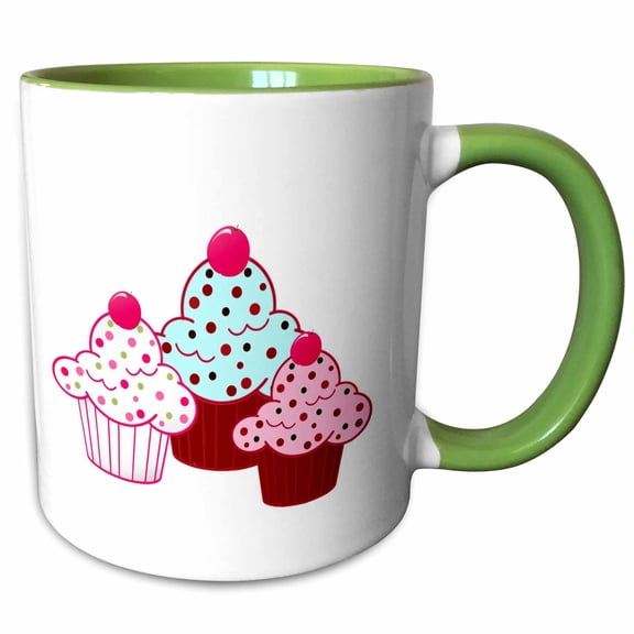 3drose, Trio of Cupcakes, 11oz Two-tone Green Mug
