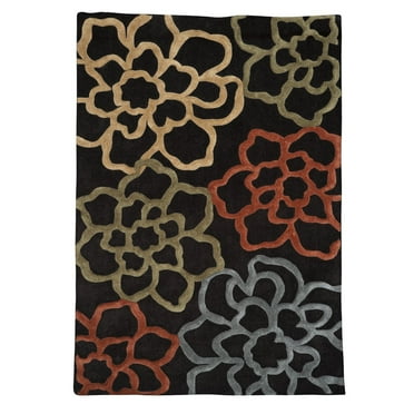 Trio Open Flowers Chocolate Pumpkin Area Rug 5X7 Contemporary Design