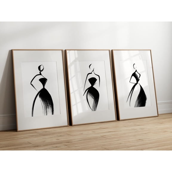 Trio Print Minimalist Female Figure Art Print Abstract Woman Female form line art neutral Art Set 3 Unframed Paper Print 8x12