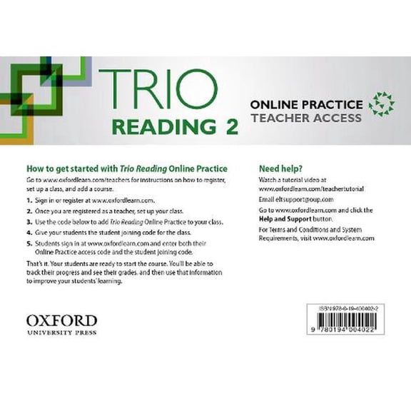 Trio Reading 2 Teacher Online Practice Access Code Card (Undefined)