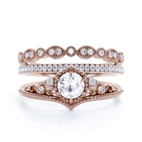 Trio Rings Art Deco 2.50 Carat Round Cut Diamond Moissanite Crown Engagement Ring, Wedding Ring in 925 Sterling Silver With 18k Rose Gold Plating, Gift For Her, Promise Rings, Anniversary Ring