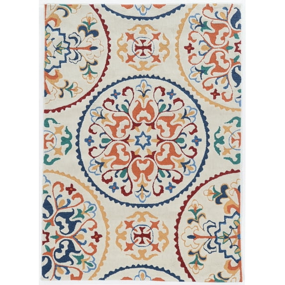 Trio Rondels Ivory Multi Area Rug 5x7 Transitional Contemporary Design