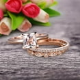thumbnail image 1 of Trio Set 2.25 Carat 6mm Princess Cut Morganite Wedding Set Engagement Ring Anniversary Ring On 10k Rose Gold Art Deco With Matching Band Shining Startling Ring, 1 of 3