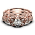 thumbnail image 1 of Trio Set 2.50 Carat Round Cut Diamond Moissanite Engagement Ring, Matching Wedding Band in 925 Sterling Silver With 18k Rose Gold Plating, Leaf Ring, Promise Ring, Anniversary Gift, 1 of 4