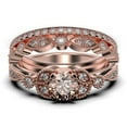 thumbnail image 1 of Trio Set 2.50 Carat Round Cut Morganite And Diamond Moissanite Engagement Ring, Matching Wedding Band in 925 Sterling Silver With 18k Rose Gold Plating, Leaf Ring, Promise Ring, Anniversary Gift, 1 of 4