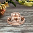 thumbnail image 1 of Trio Set 3.05 Carat 7mm Cushion Cut Morganite Wedding Set Engagement Ring Bridal Ring Anniversary Ring On 10k Rose Gold Halo Glaring Staggering, 1 of 5