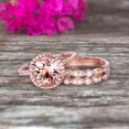 thumbnail image 1 of Trio Set Big Morganite Wedding Ring Set Engagement Ring On 10k Rose Gold Stacking Matching Band Round Cut Gemstone Personalized for Brides, 1 of 6