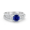 thumbnail image 1 of Trio Set Three Piece Round Ring Blue Sapphire CZ 925 Sterling Silver Size 4, 1 of 4
