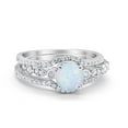 thumbnail image 1 of Trio Set Three Piece Round Ring Lab White Opal 925 Sterling Silver Size 8, 1 of 4