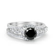thumbnail image 1 of Trio Set Three Piece Wedding Ring Round Black CZ 925 Sterling Silver Size 10, 1 of 4