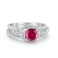 thumbnail image 1 of Trio Set Three Piece Wedding Ring Round Ruby CZ 925 Sterling Silver Size 4, 1 of 4