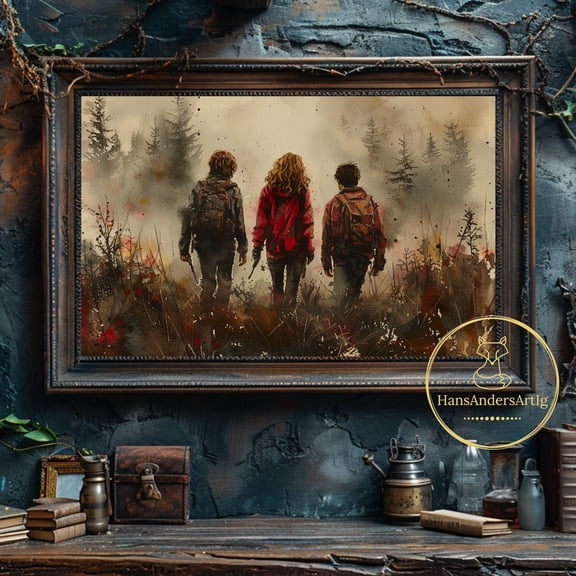 Trio Wizard School Poster Print Magic Friends Gift For Fantasy Fan Art Dark Academia Enchanted Wall Decor Library Witchy Gift Magical World Wall Art, Modern Wall Decor, 24x36 UNFRAMED