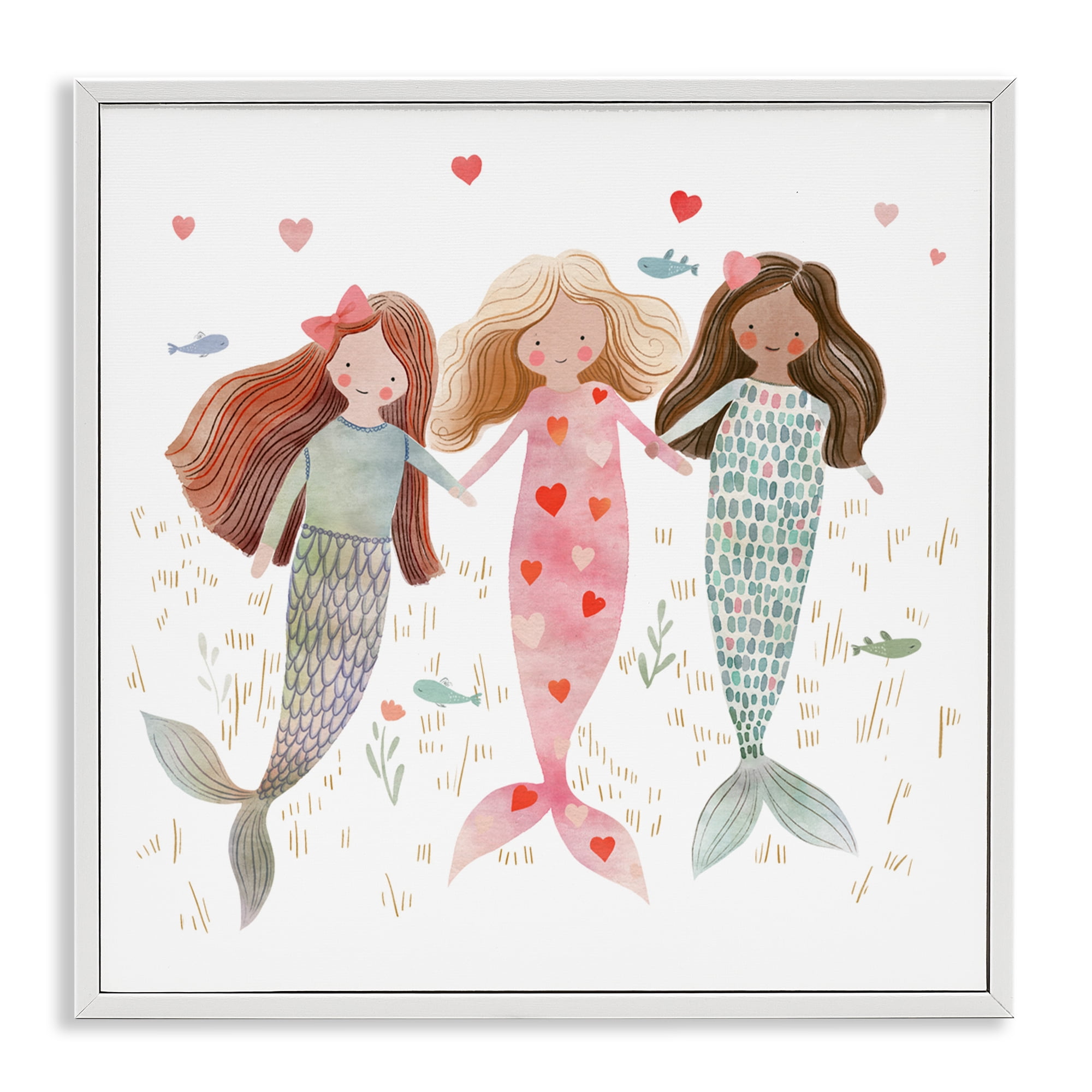 Trio of Mermaids Friendship White Framed Giclee Art, design by Leah Straatsma