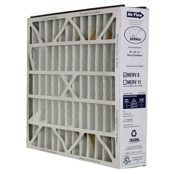 Trion Air Bear 255649-103 (2-Pack) - 20" x 20" x 5" Pleated Air Filter, MERV 8