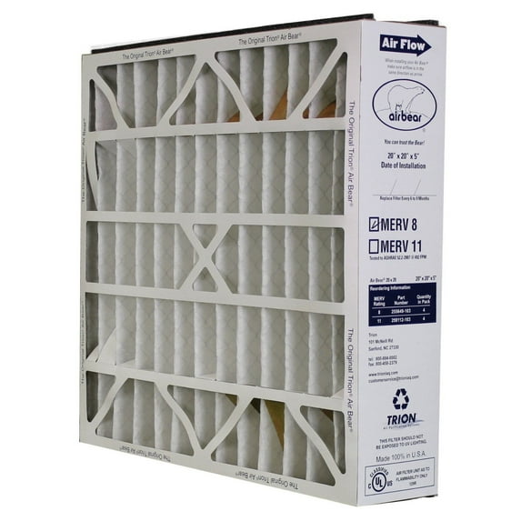 Trion Air Bear 255649-103 - 20" x 20" x 5" Pleated Air Filter, MERV 8