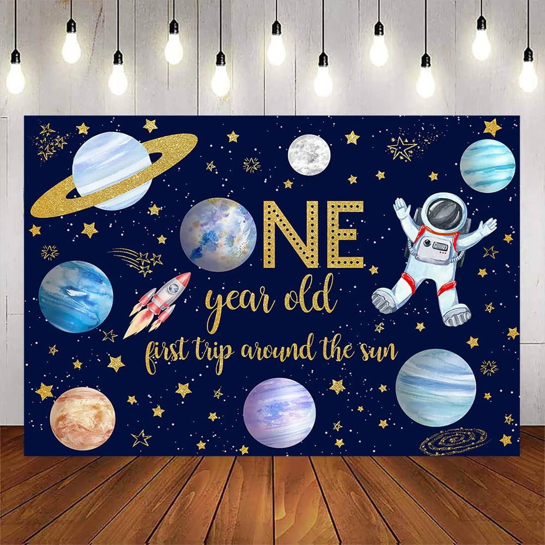 Trip Around The Sun Birthday Backdrop Outer Space One Year Old Birthday