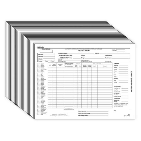 Trip Cost Report Envelope 25-pk. - Self-Contained, Simple, Side Opening, Printed on White Kraft Paper, 12" x 9" - Use for Storing Expense Receipts - J. J. Keller & Associates