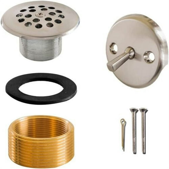 Trip Lever Bathtub Drain Assembly Stopper Kit in Satin Nickel Color Fit for 1-1/2" 1-5/8" Strainer