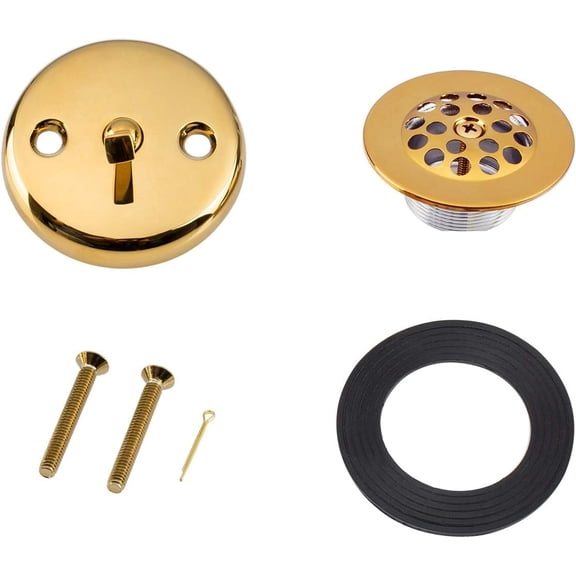 Trip Lever Tub Trim Kit Set with Trip Lever Overflow Face Plate, Trip Lever Bathtub Drain with Strainer, Overflow and Matching Screws (POLISHED BRASS)