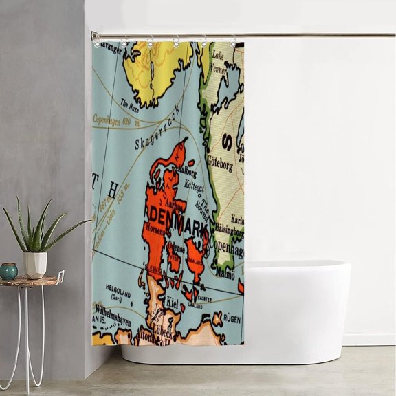 Trip to Europe Shower Curtain, Map Denmark Cool Shower Curtain Bathroom Curtain Decor Machine Washable Waterproof 36 x 72 Inches Mother''s