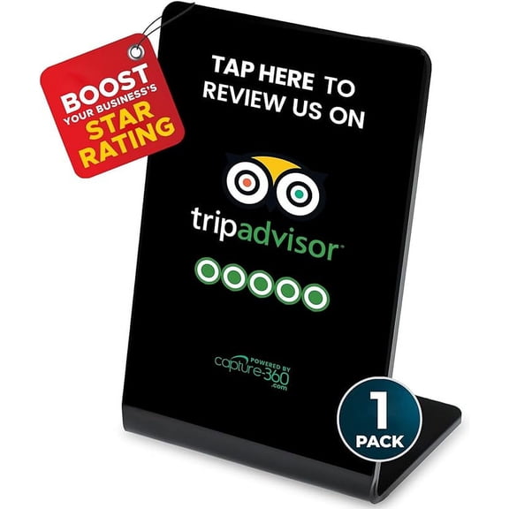 TripAdvisor NFC Review Card - Digital Business Signage, Acrylic Desk Display, Customizable NFC Tag for Effortless Feedback Collection, Quick Activation, Small Business Compatible - Black (Pack of 1)