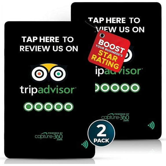 TripAdvisor NFC Review Card - Digital Business Signage, Acrylic Desk Display, Customizable NFC Tag for Effortless Feedback Collection, Quick Activation, Small Business Compatible - Black (Pack of 2)