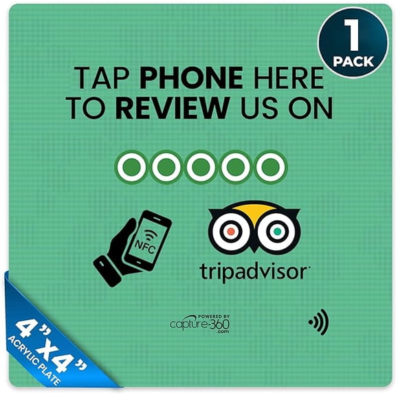 TripAdvisor Review Plate - NFC Tap Acrylic Display - Effortless Feedback Collection, Quick Activation, Small Business Compatible - Green, Pack of 1