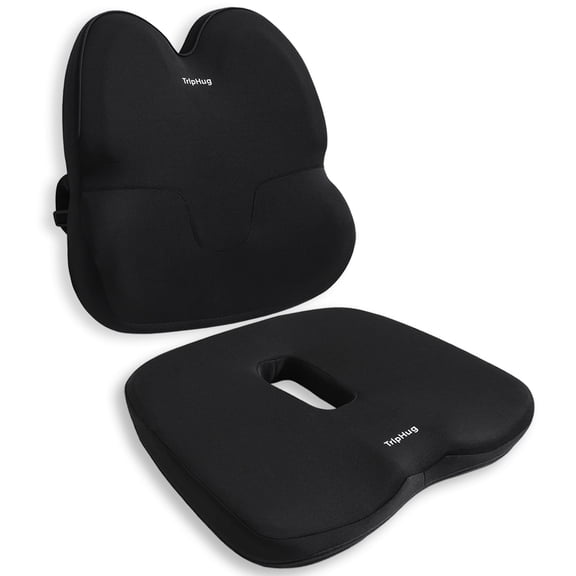 TripHug Memory Foam Lumbar & Seat Cushion, Ergonomic Support for Sciatica Relief, Adjustable Strap, Washable Cover for Driver, Travel, Wheelchair