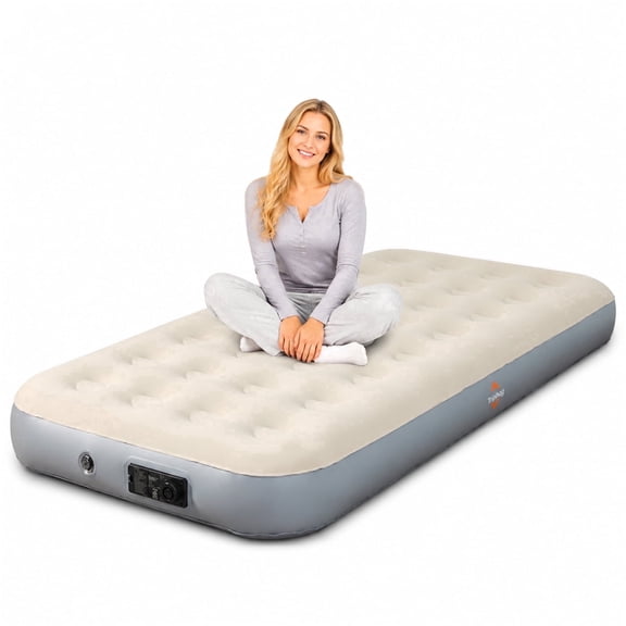 TripHug Twin 9 Inch Inflatable Air Mattress with Electric Pump - 3 Minute Rapid Inflation, Flocked Soft Top with Carry Bag - For Camping, Home, Guests